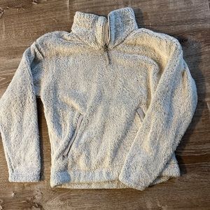 North Face Gray Fuzzy Sherpa Pullover Fleece Jacket